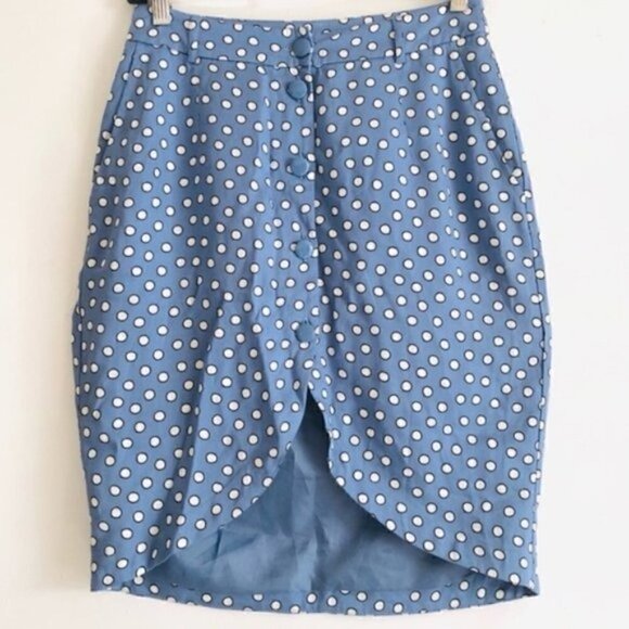 H&M Skirt 6 Tulip Button Polka Dot Carolina Blue - Picture 1 of 5